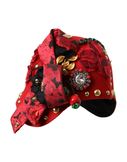 Dolce &amp; Gabbana Broche en cristal rouge et or avec roses Chapeau orné