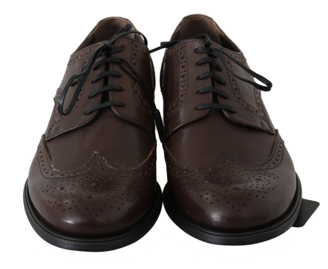 Dolce & Gabbana Brown Leather Brogue Derby Dress Shoes
