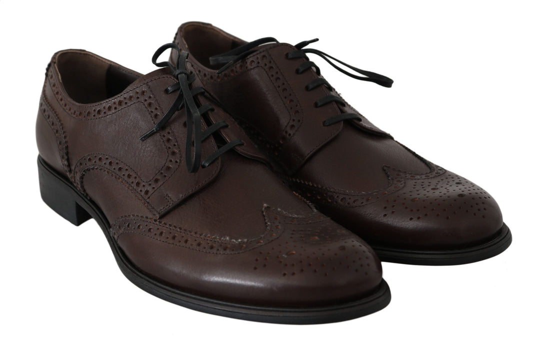 Dolce & Gabbana Brown Leather Brogue Derby Dress Shoes
