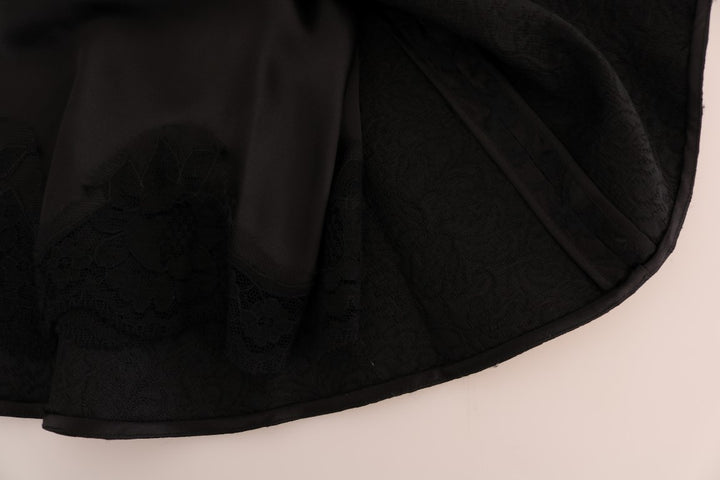 Dolce &amp; Gabbana Black Floral Jacquard Silk A-Line Skirt