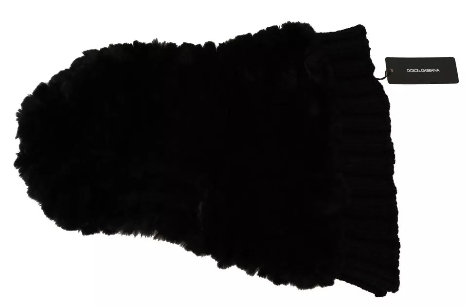 Bufanda con capucha de cachemir y piel de zorro plateada negra de Dolce &amp; Gabbana