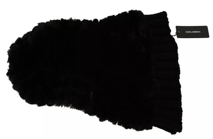 Bufanda con capucha de cachemir y piel de zorro plateada negra de Dolce &amp; Gabbana