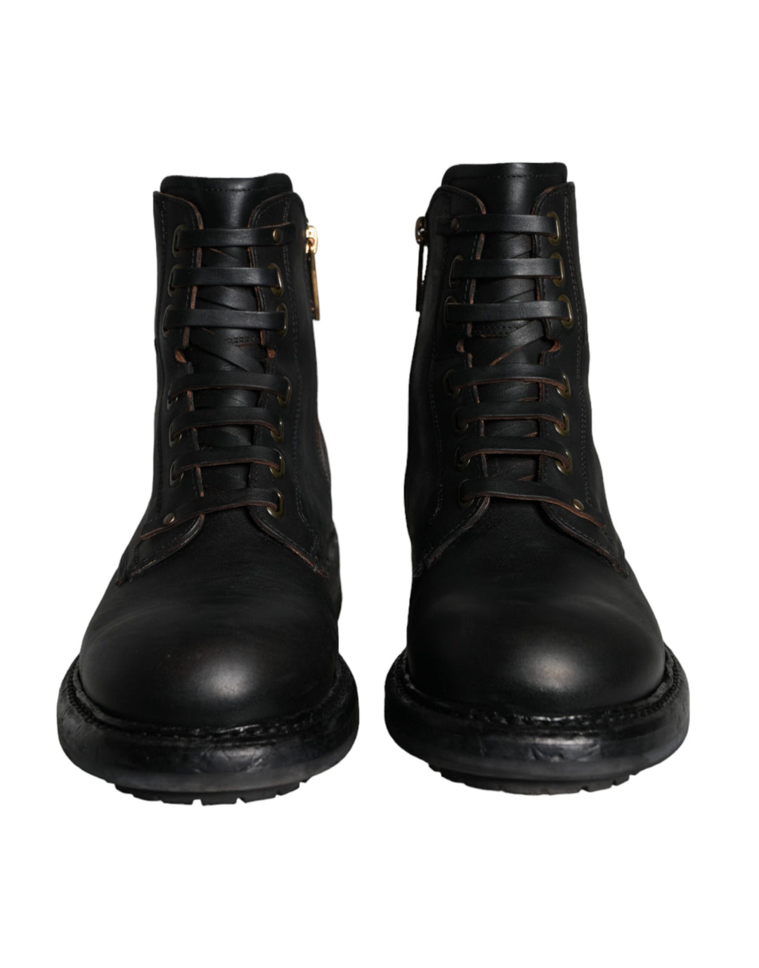 Dolce &amp; Gabbana Black Lace Up Mid Calf Boots Men Shoes