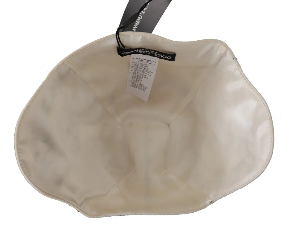 Sombrero con broche de camafeo bordado de lana blanca y negra de Dolce &amp; Gabbana