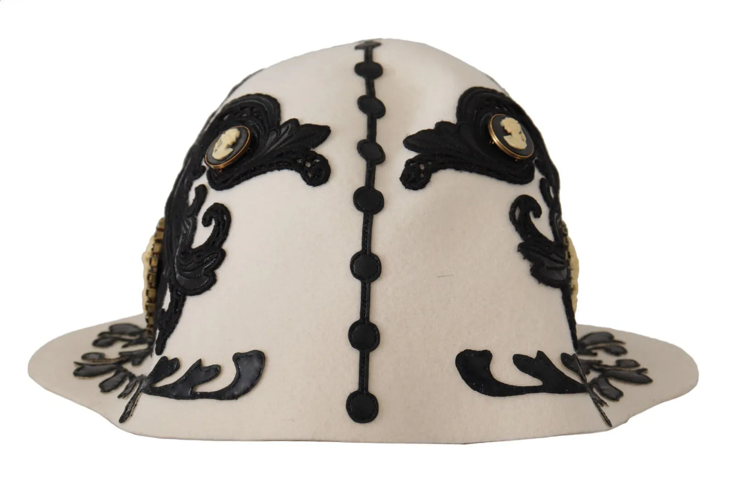 Sombrero con broche de camafeo bordado de lana blanca y negra de Dolce &amp; Gabbana