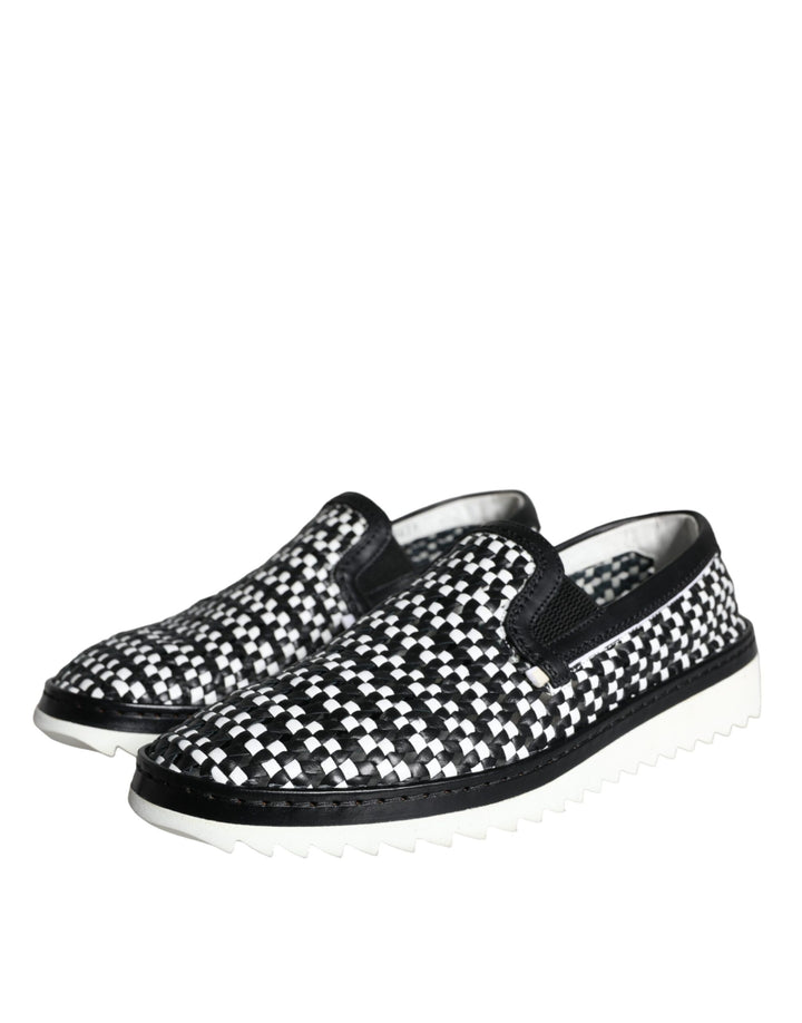 Mocassins à enfiler tissés noirs et blancs Dolce &amp; Gabbana pour homme