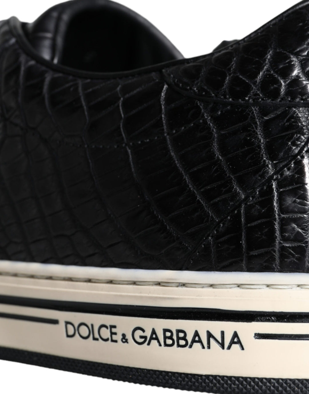 Dolce &amp; Gabbana Black Leather Men Low Top Sneakers Shoes