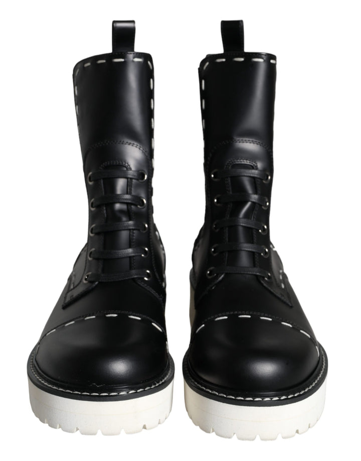 Bottes mi-mollet en cuir noir Dolce &amp;amp; Gabbana