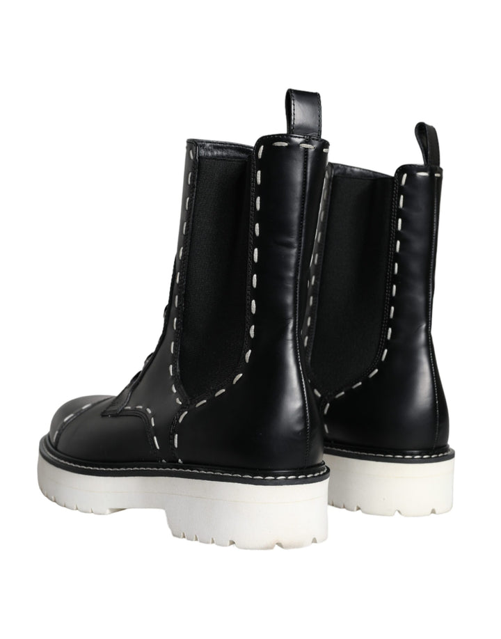 Bottes mi-mollet en cuir noir Dolce &amp;amp; Gabbana