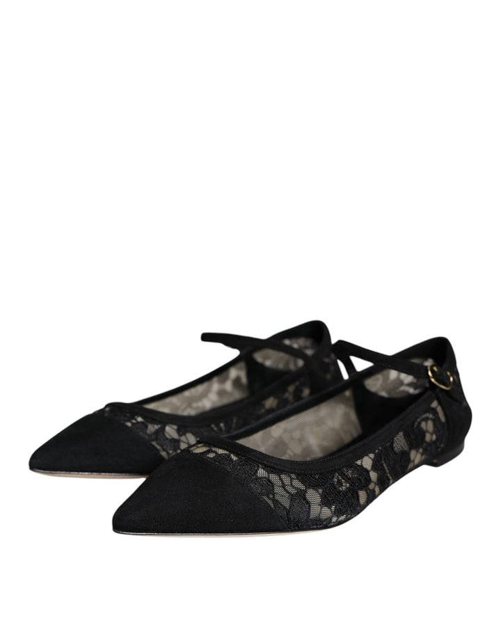 Chaussures plates Bellucci noires en dentelle Taormina de Dolce &amp;amp; Gabbana