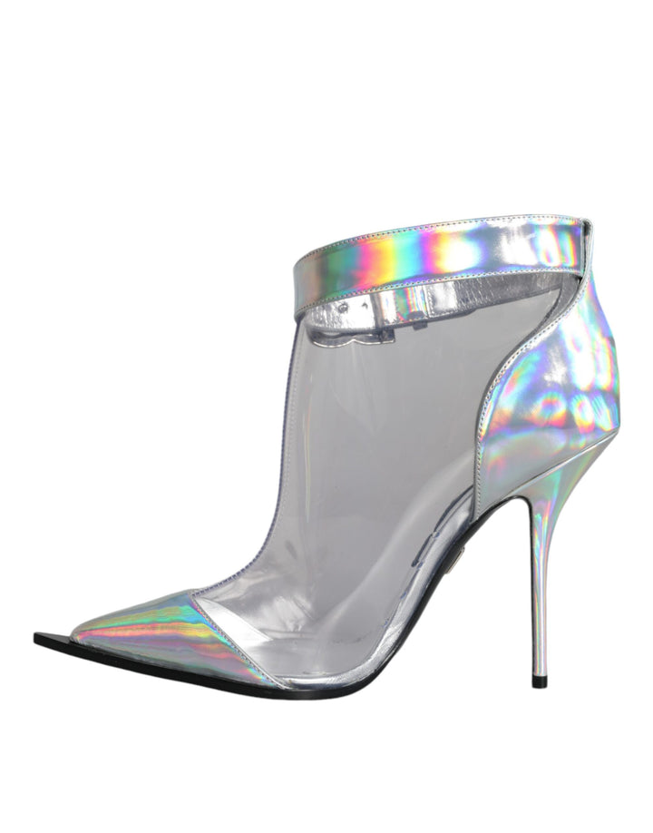 Dolce &amp; Gabbana Silver Iridescent PVC Pointed Short Boots Shoes