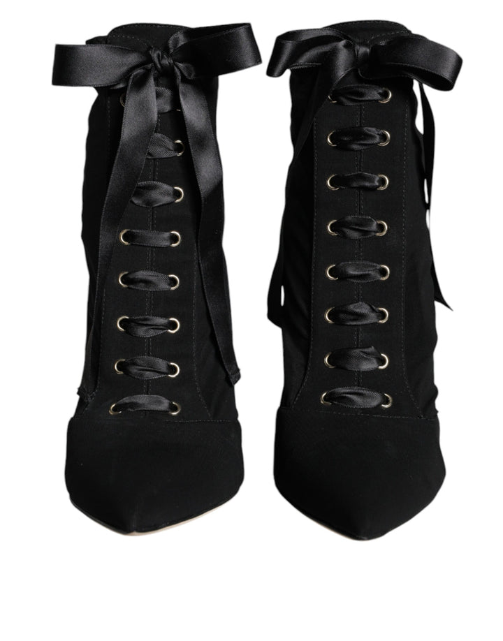 Dolce &amp; Gabbana Black Jersey Stretch Ankle Booties Shoes