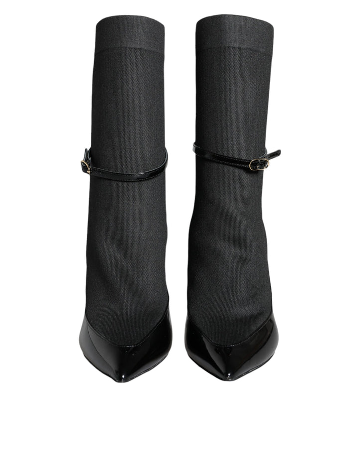Dolce &amp;amp; Gabbana Bottines à talons aiguilles en cuir noir Chaussettes Chaussures