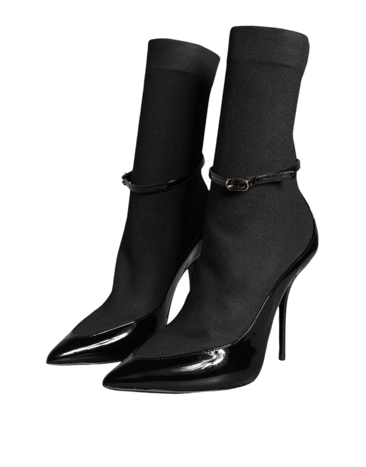 Dolce &amp;amp; Gabbana Bottines à talons aiguilles en cuir noir Chaussettes Chaussures