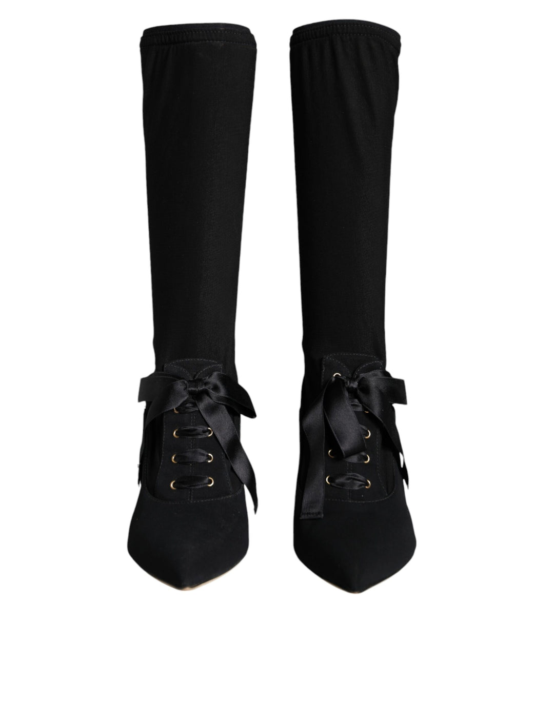 Dolce &amp; Gabbana Black Stiletto Heels Mid Calf Boots Shoes