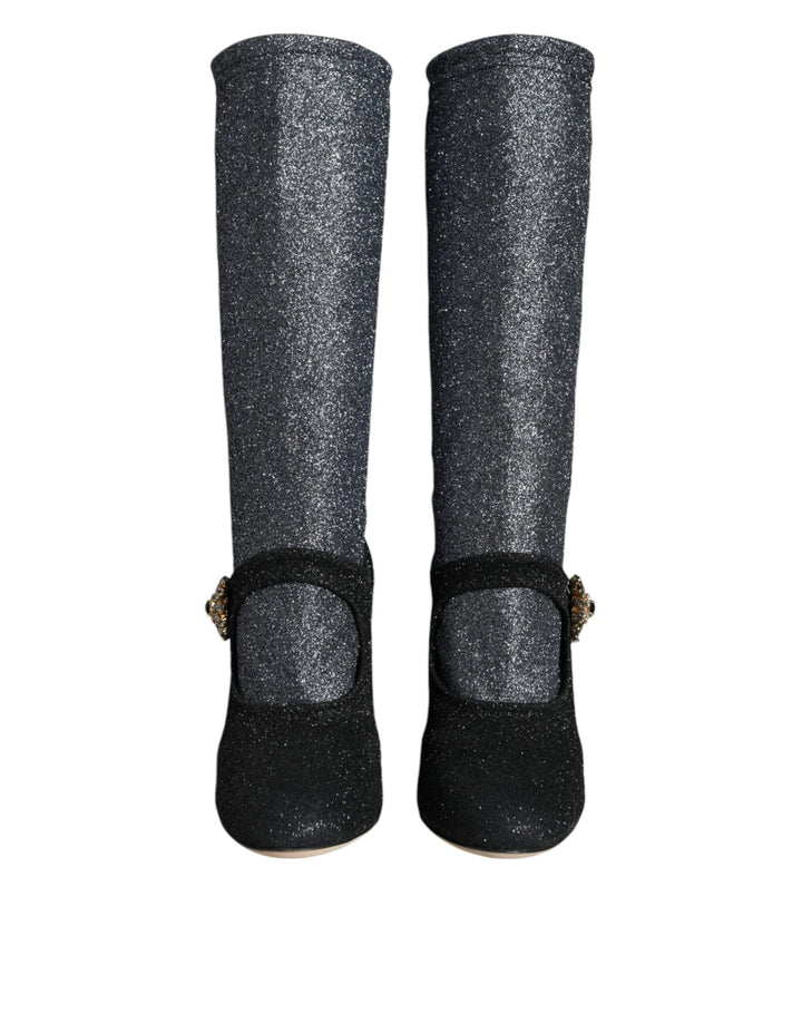 Dolce &amp; Gabbana Black Crystal Mary Janes Booties Shoes