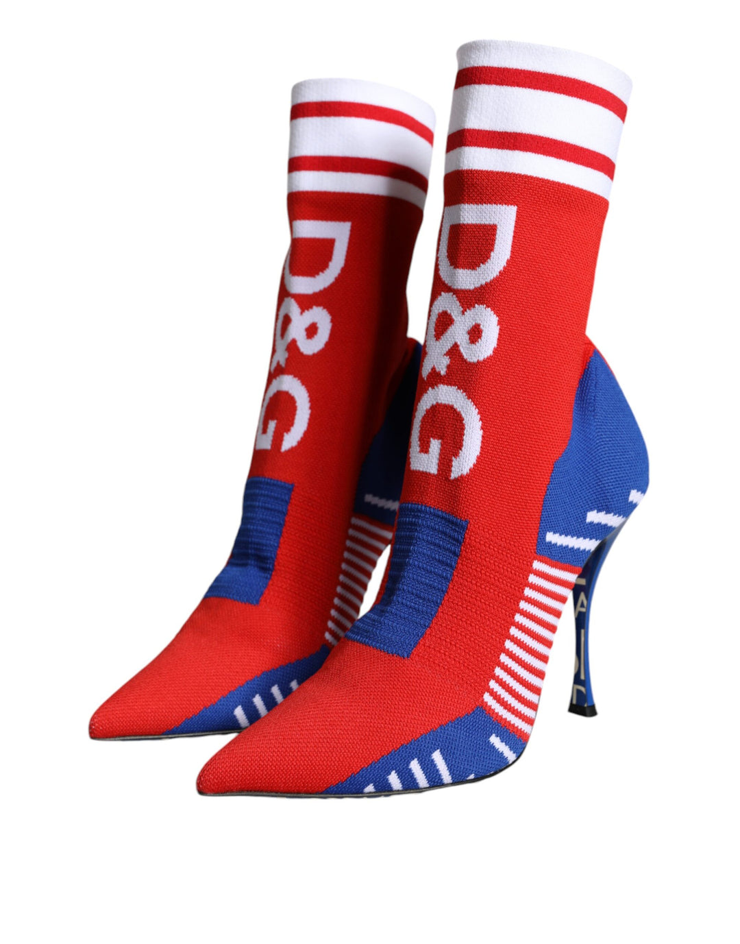 Bottines extensibles style chaussettes Dolce &amp;amp; Gabbana rouges et bleues avec logo