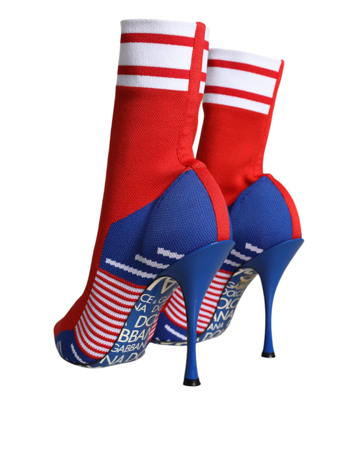 Bottines extensibles style chaussettes Dolce &amp;amp; Gabbana rouges et bleues avec logo