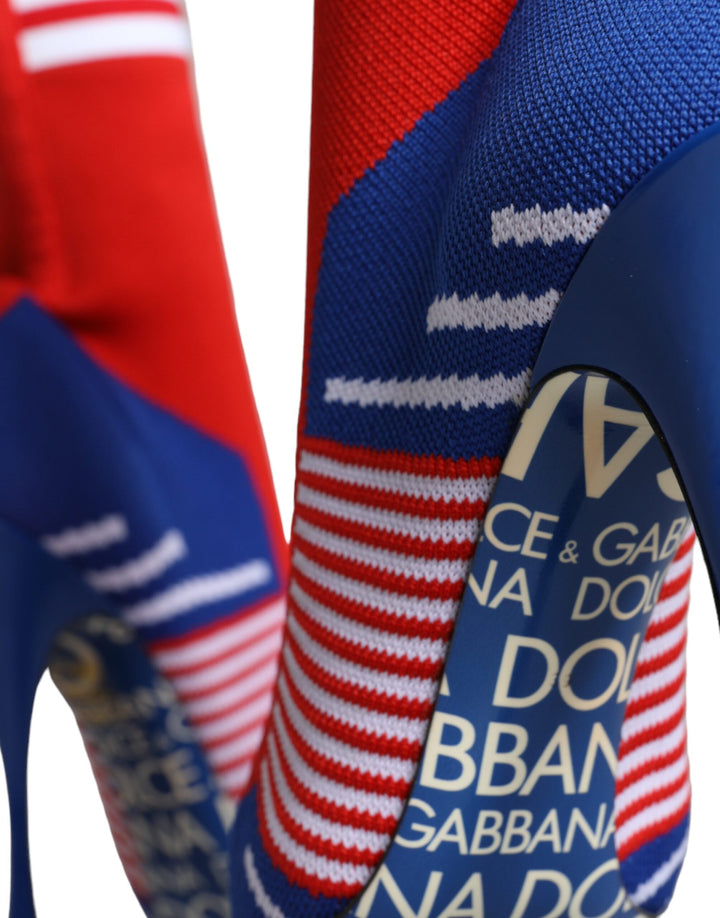 Bottines extensibles style chaussettes Dolce &amp;amp; Gabbana rouges et bleues avec logo