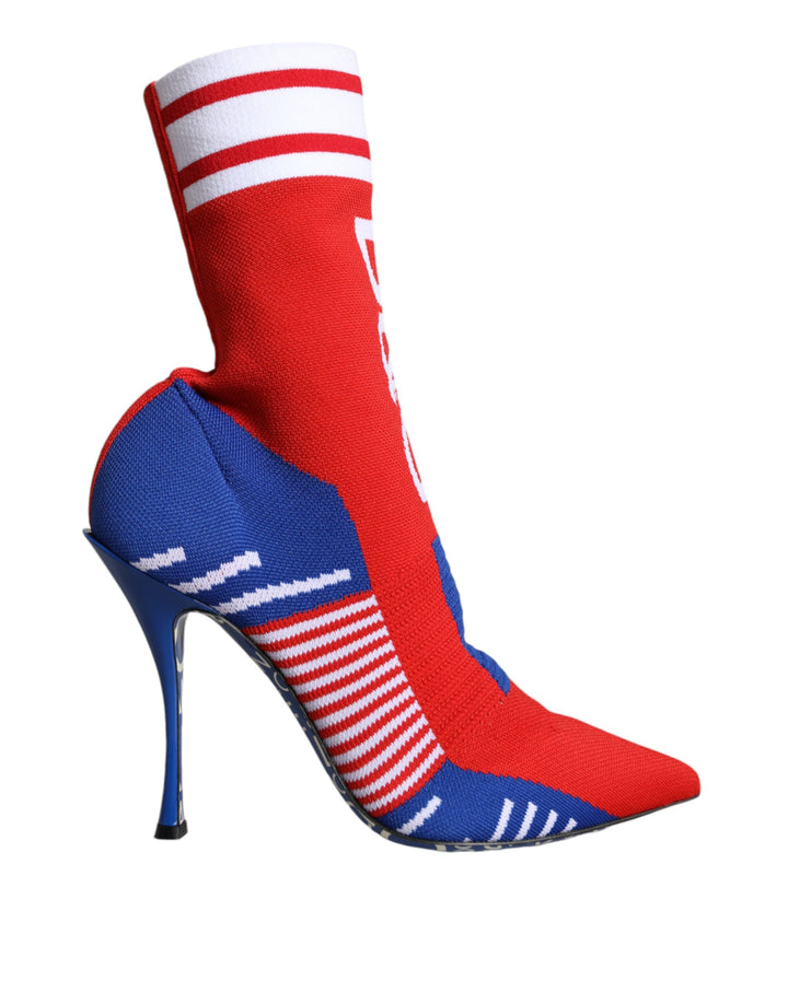 Bottines extensibles style chaussettes Dolce &amp;amp; Gabbana rouges et bleues avec logo