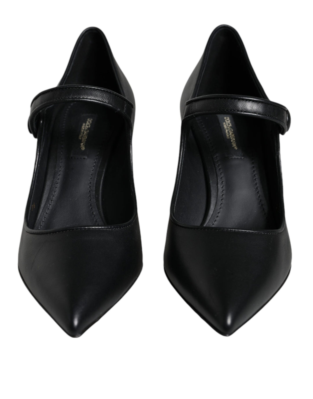 Dolce &amp; Gabbana Black Leather Logo Heels Mary Janes Pumps Shoes