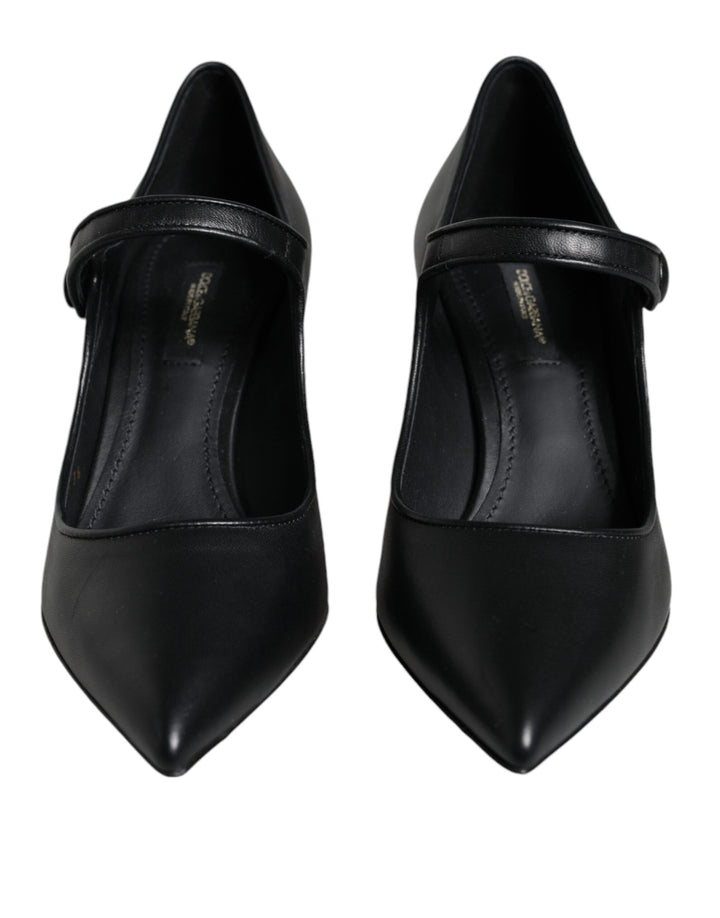 Dolce &amp; Gabbana Black Leather Logo Heels Mary Janes Pumps Shoes
