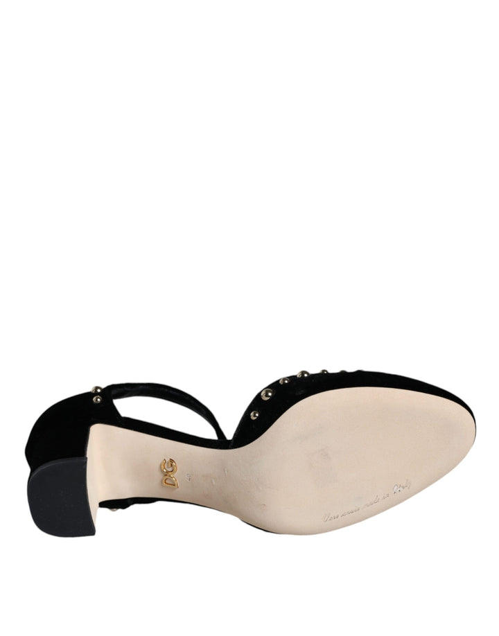 Dolce &amp; Gabbana Black Velvet Roses Ankle Strap Pumps Shoes