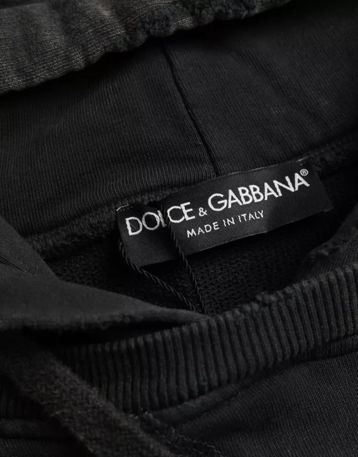 Dolce &amp; Gabbana Black Cotton Hooded Short Sleeves Cropped T-shirt