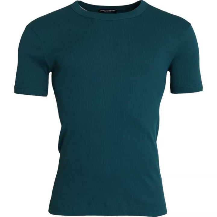 Dolce &amp; Gabbana Blue Green Cotton Round Neck Short Sleeves T-shirt