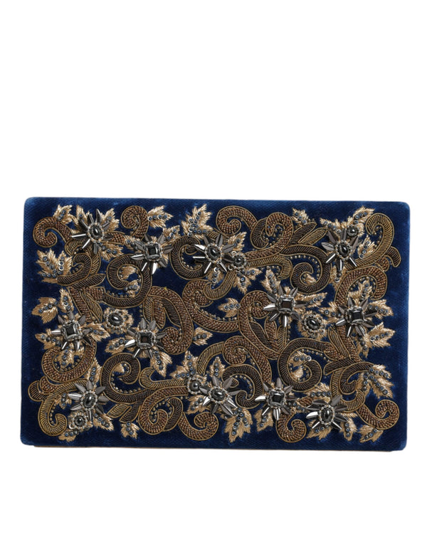 Dolce & Gabbana - Blue Velvet Gold Frame Clutch Evening Party Purse Bag