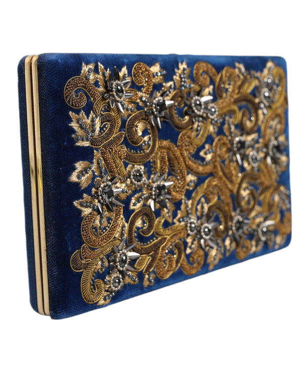 Dolce & Gabbana - Blue Velvet Gold Frame Clutch Evening Party Purse Bag