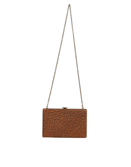 Mini sac bandoulière Dolce &amp; Gabbana en cuir marron avec cadre doré