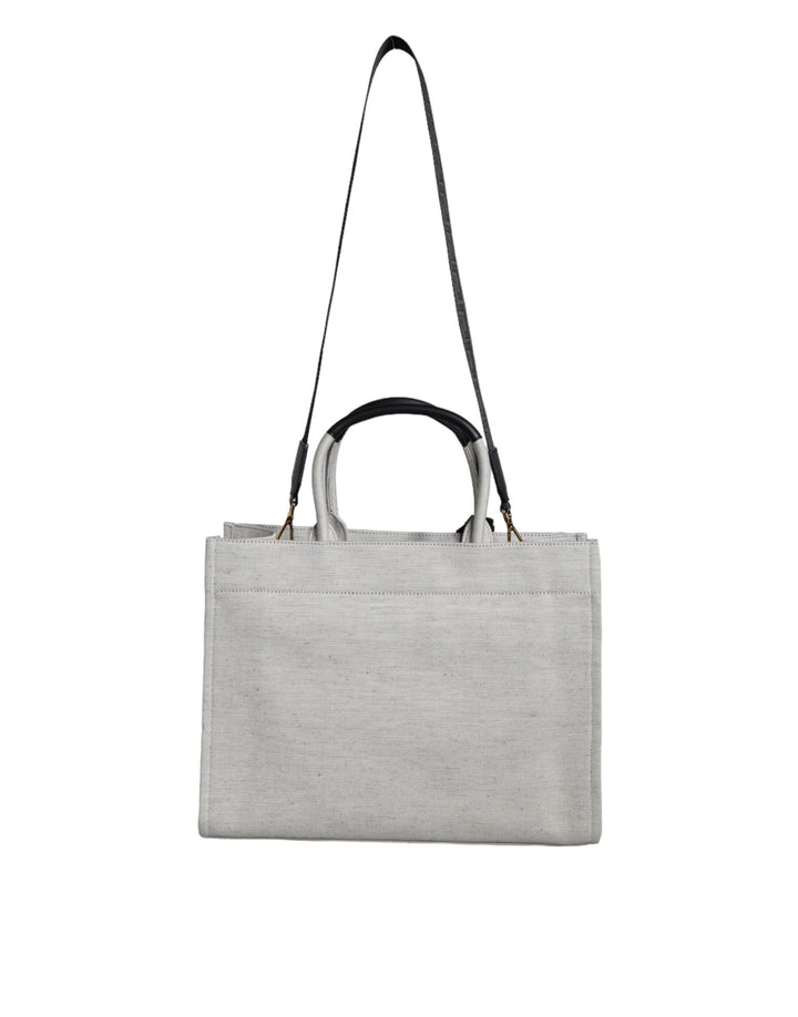 Bolso tote Versace blanco con asa superior de lona y cuero con logotipo