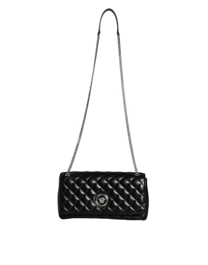 Bolso bandolera Versace de piel de cordero acolchada negra