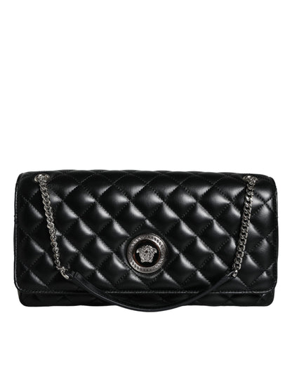 Bolso bandolera Versace de piel de cordero acolchada negra