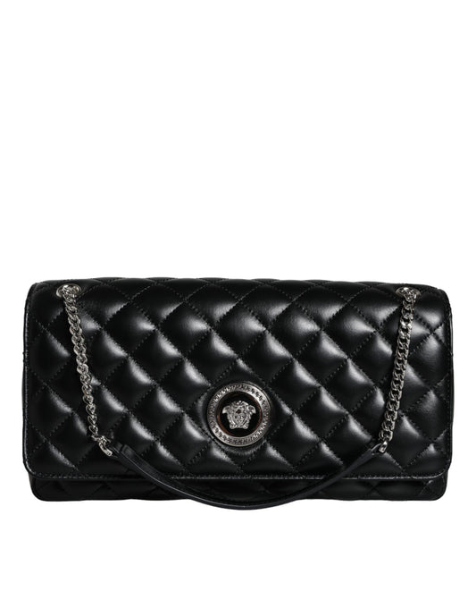 Bolso bandolera Versace de piel de cordero acolchada negra