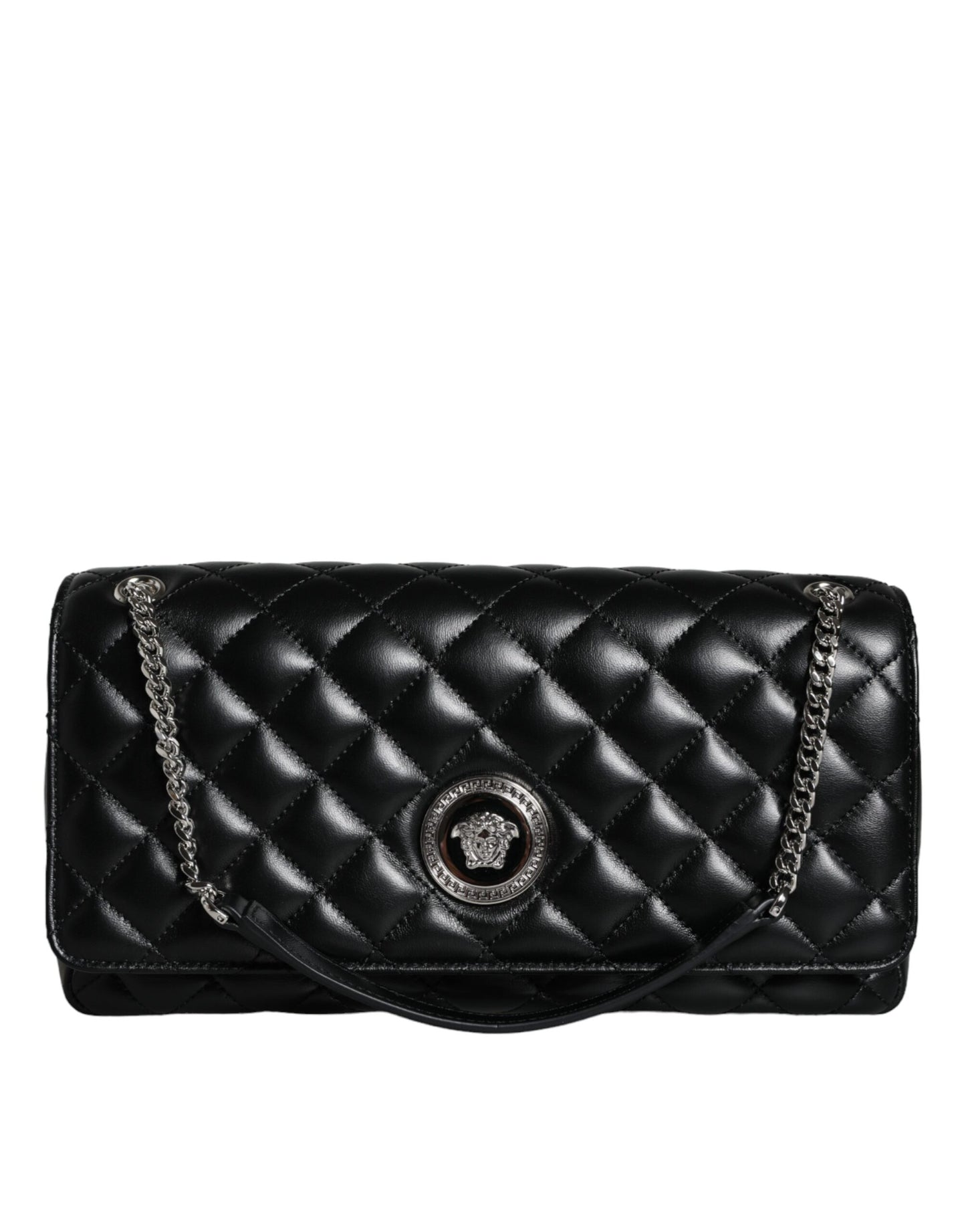 Bolso bandolera Versace de piel de cordero acolchada negra