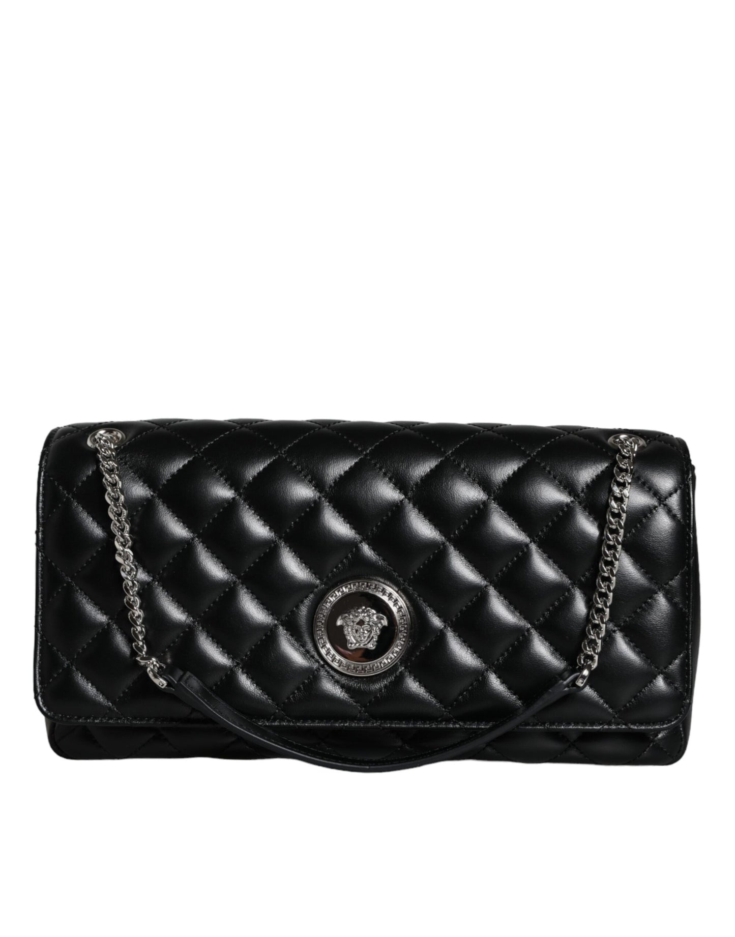 Bolso bandolera Versace de piel de cordero acolchada negra