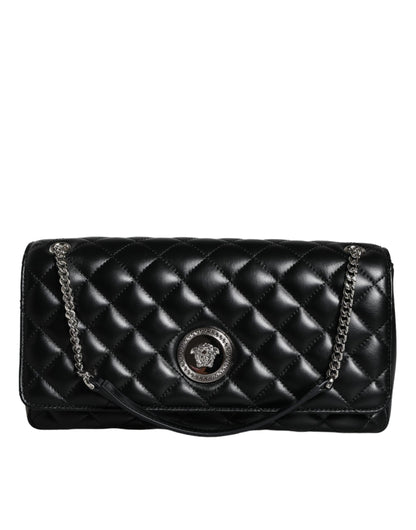Bolso bandolera Versace de piel de cordero acolchada negra