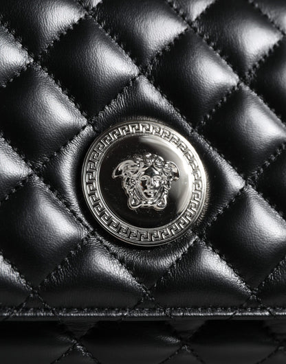 Bolso bandolera Versace de piel de cordero acolchada negra