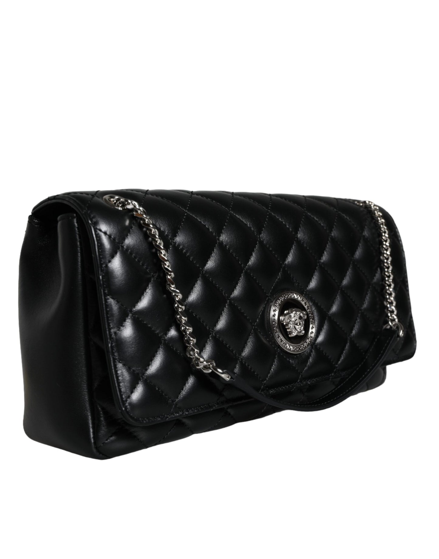 Bolso bandolera Versace de piel de cordero acolchada negra