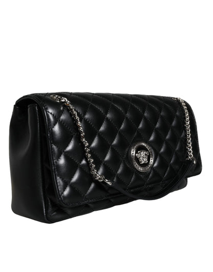 Bolso bandolera Versace de piel de cordero acolchada negra