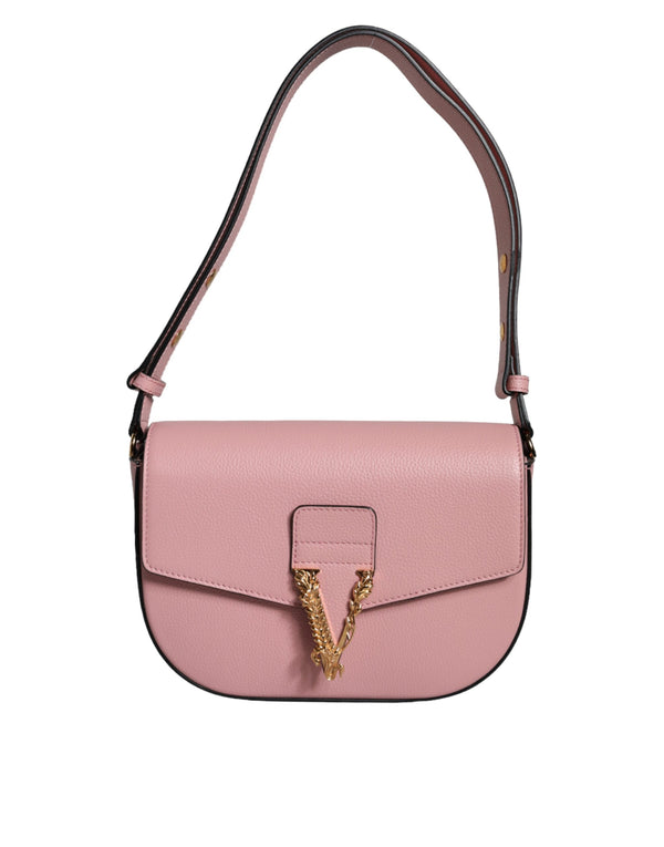 Versace - Pink Grainy Calf Leather Logo Crossbody Shoulder Bag