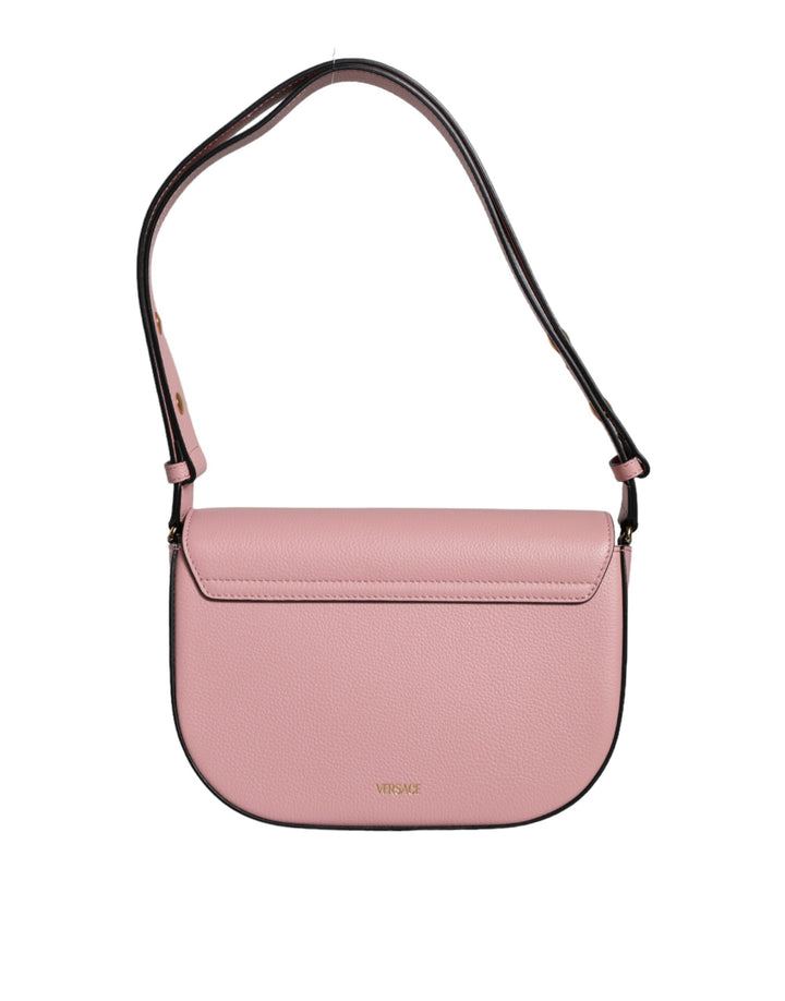 Bolso bandolera Versace de piel de becerro granulada rosa con logotipo