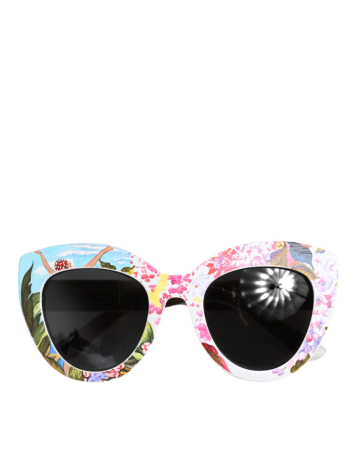 Dolce &amp; Gabbana Multicolor Wood Crystal Brass Frame Floral Hand Paint Sunglasses