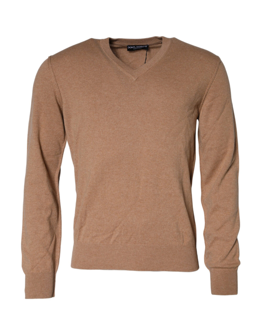 Dolce &amp; Gabbana Brown Cashmere Knit V-neck Pullover Sweater