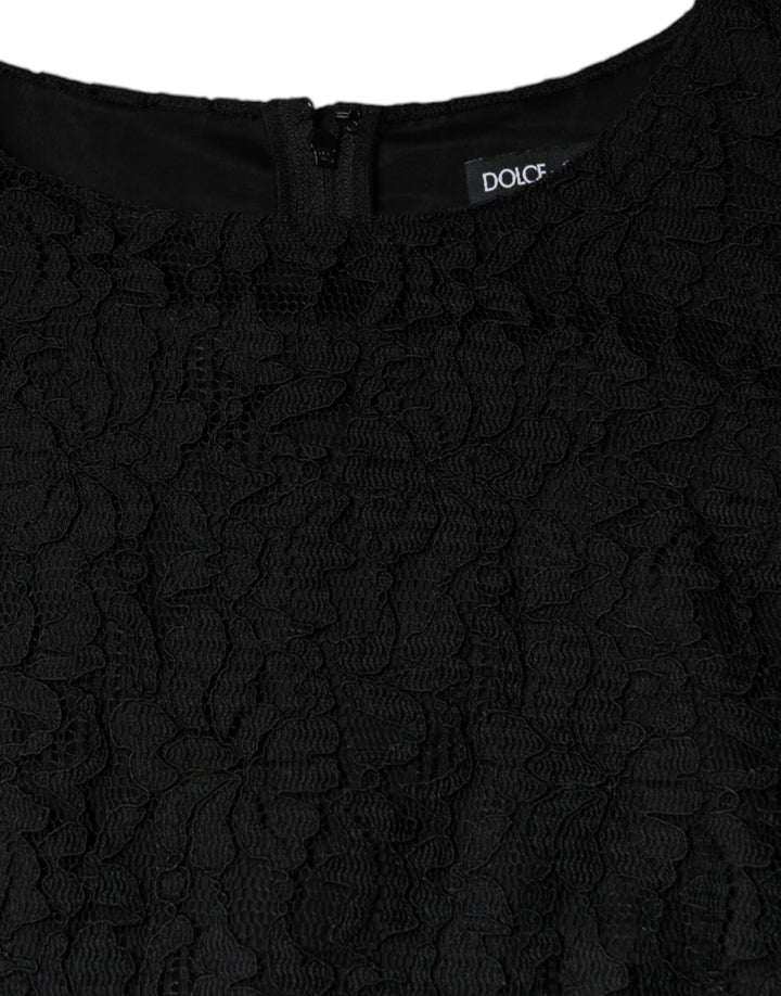 Dolce &amp; Gabbana Black Floral Lace Sheath Sleeveless Mini Dress