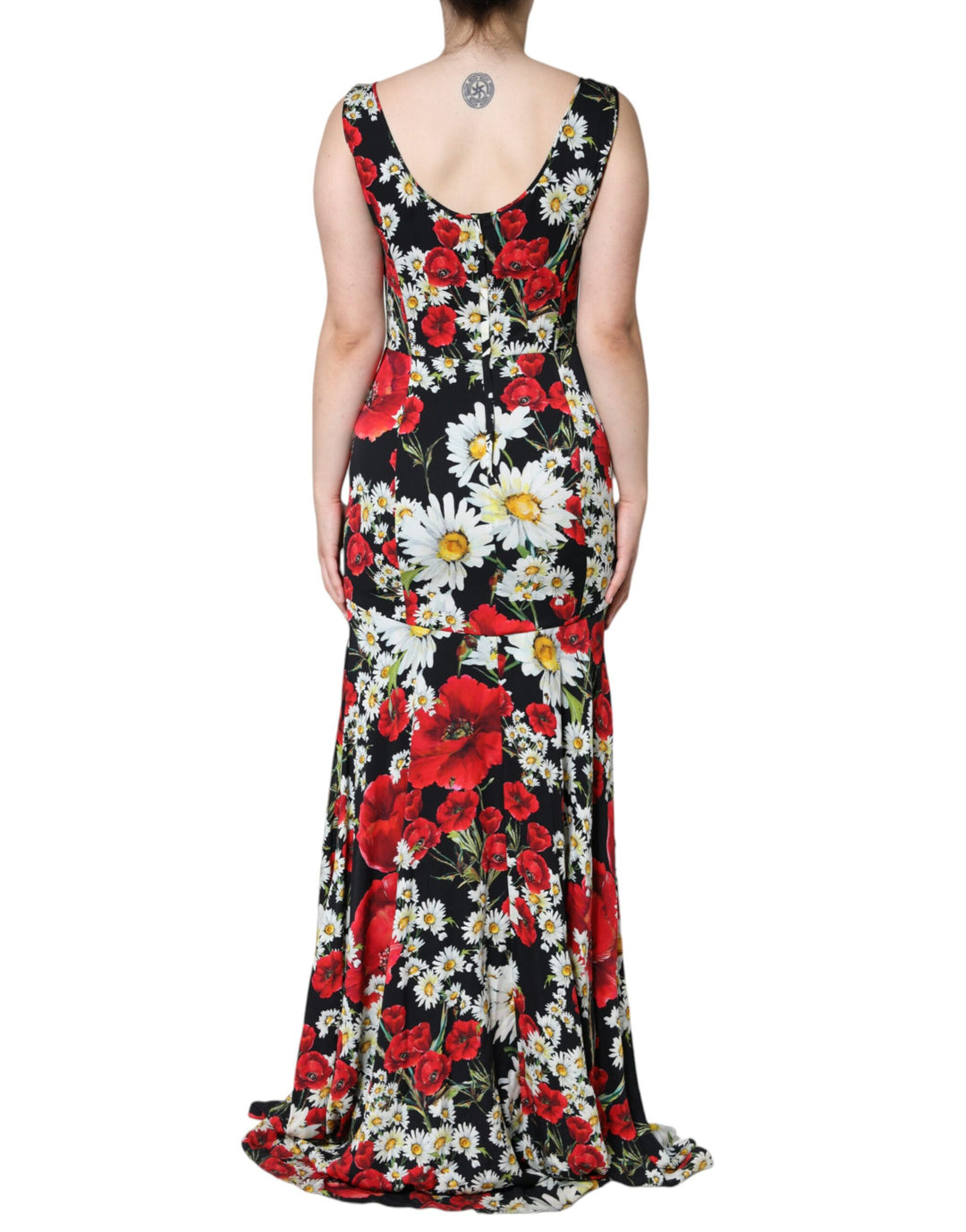 Dolce &amp; Gabbana Black Floral Silk Sleeveless Long Gown Dress