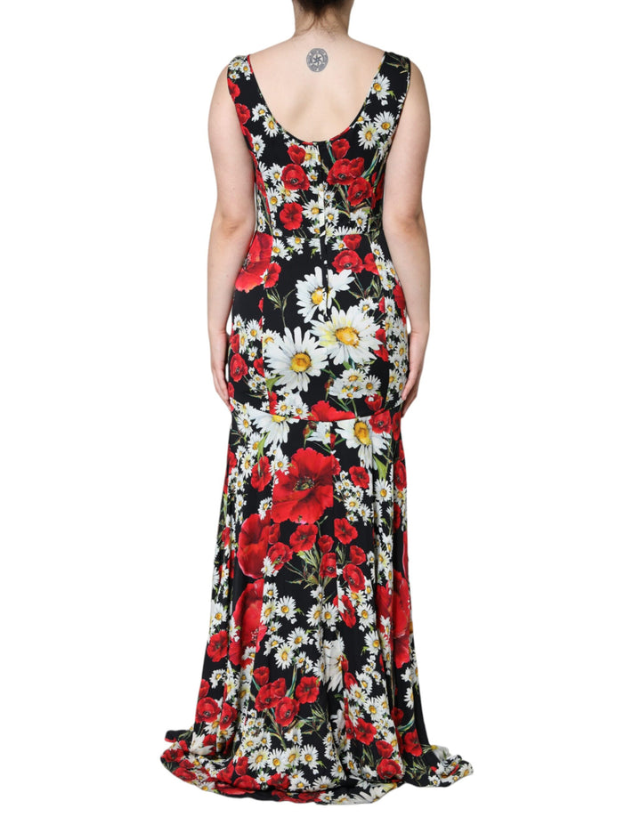 Dolce &amp; Gabbana Black Floral Silk Sleeveless Long Gown Dress