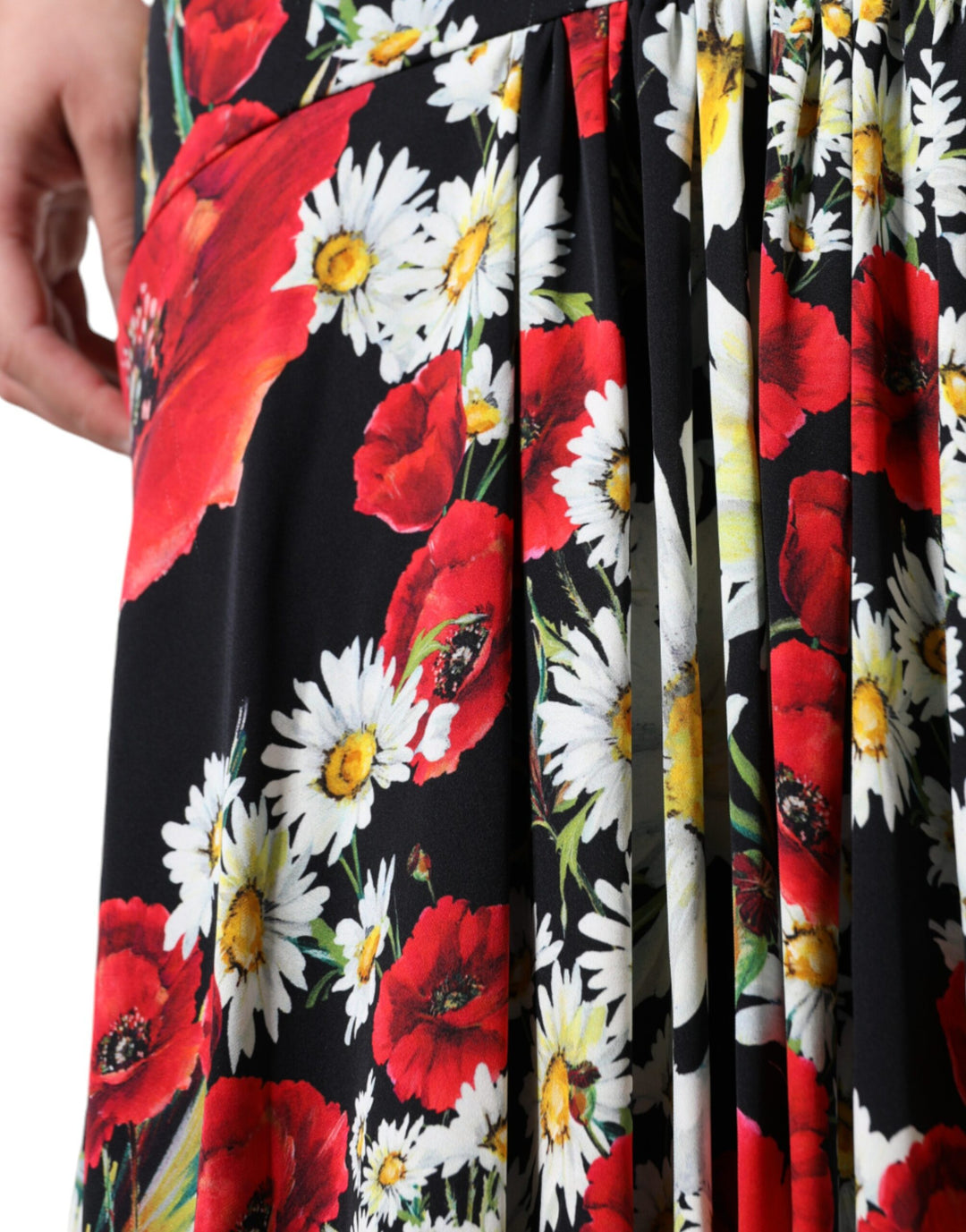 Dolce &amp; Gabbana Black Floral Silk Sleeveless Long Gown Dress
